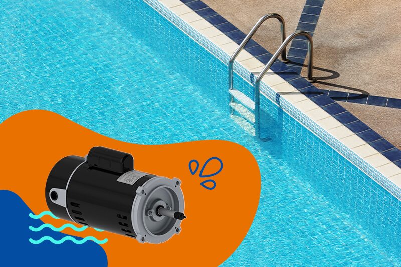 Composição de foto de piscina com motor de piscina Weg